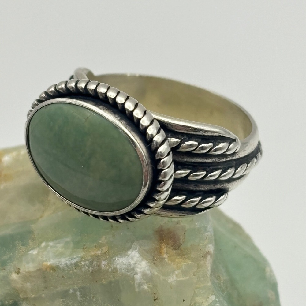 Green Turquoise Twisted Rope Dome Ring QT Sterling Silver Size 6.25
